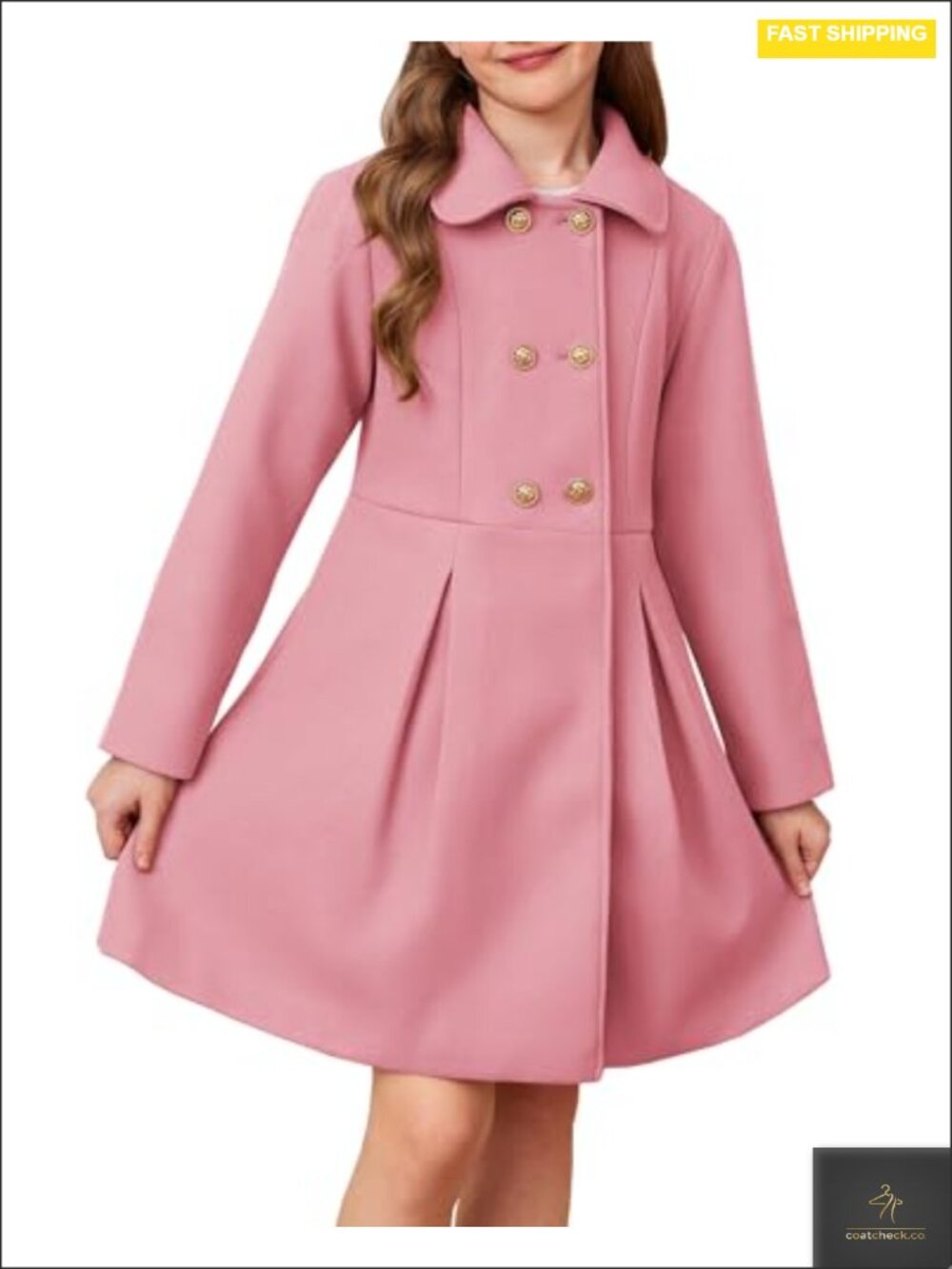 Girls Dress Coat Wool Peacoat Notched Lapel Double-Breasted Winter Long Jacket